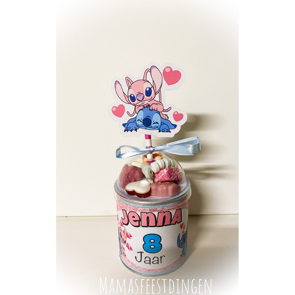 Pringles met snoep deksel stitch 