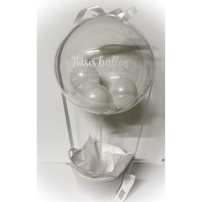 Basis ballon op stok in teil wit 