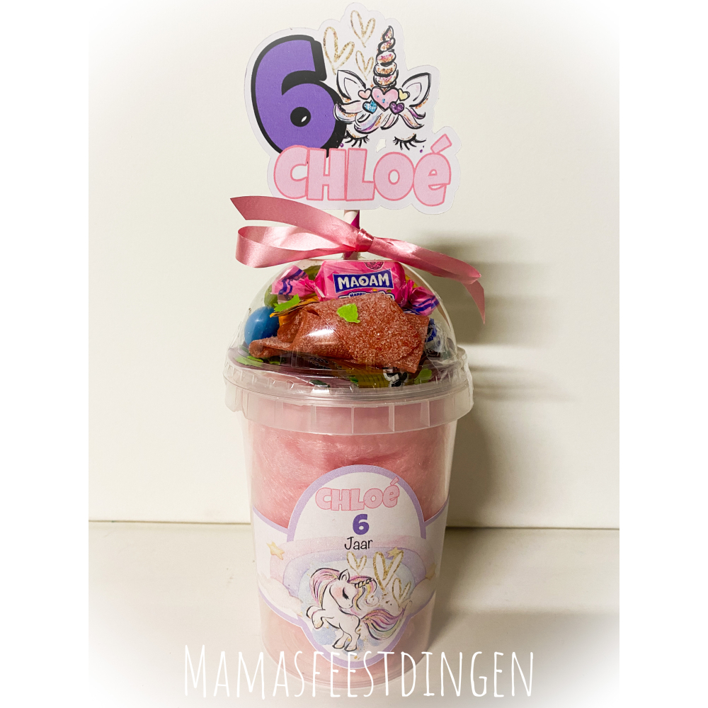 Suikerspin met snoepdeksel unicorn 