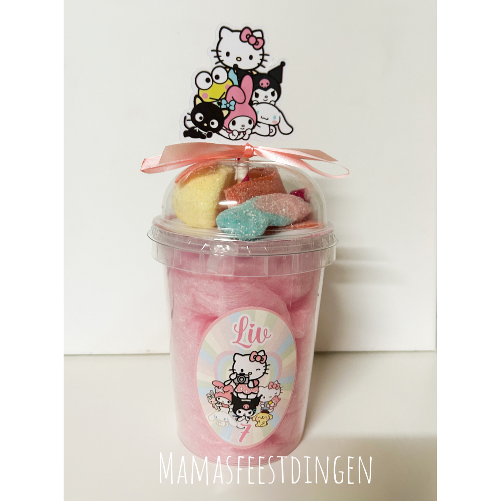 Suikerspin / popcorn  met snoepdeksel  hello kitty & friends 
