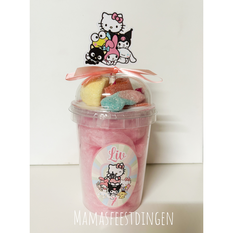 Suikerspin / popcorn  met snoepdeksel  hello kitty & friends 