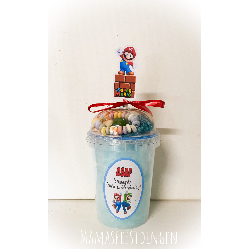 Suikerspin met snoepjes Mario 