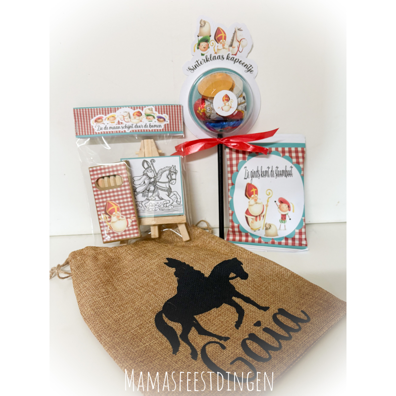 Sinterklaas pakket in gepersonaliseerde jute zak 